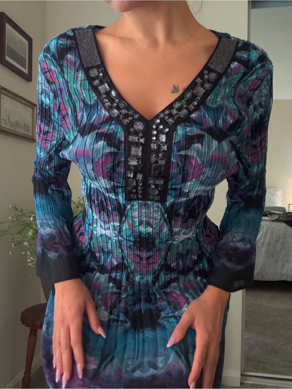 Alfani Y2K Boho Bell Sleeve Dress - Picture 2 of 4